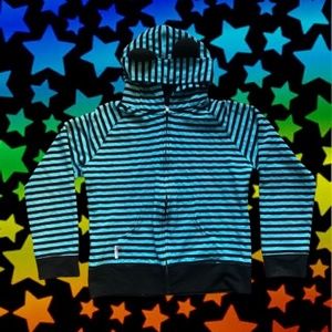 Y2K SCENE KID BLUE BLACK STRIPED CRAZYHEADS HOODIE EMO MALLGOTH